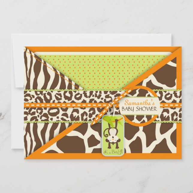 Affe-u. Schnuller-Safari-Tierdruck-Baby-Dusche Einladung (Vorderseite)