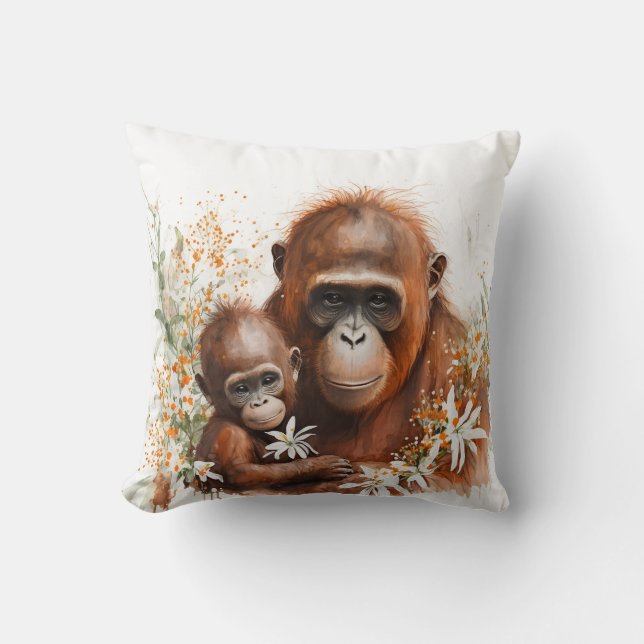 Affe und Baby Watercolor Kissen (Vorderseite)
