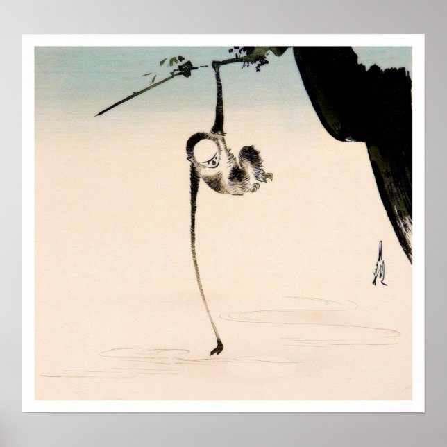 Affe und Mondreflektion Poster (Vorne)