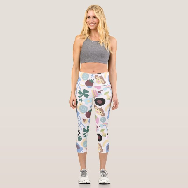Affe und Musikmuster Capri Leggings (Vorderseite)