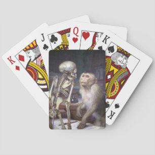 Affe vor Skelett Spielkarten