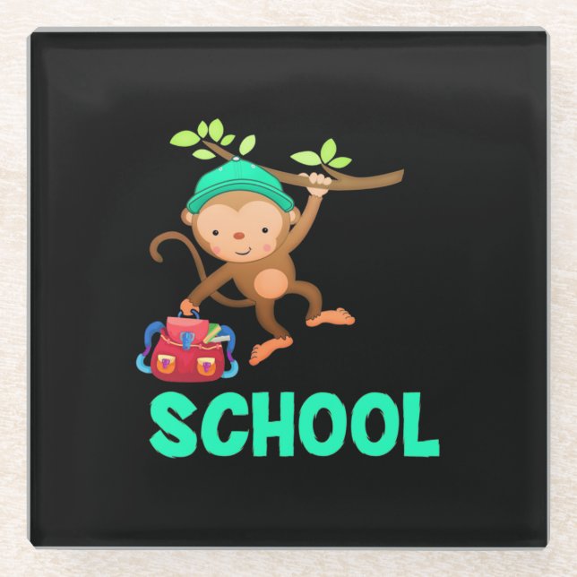 Affe zurück zur Schule Glasuntersetzer (Vorderseite)
