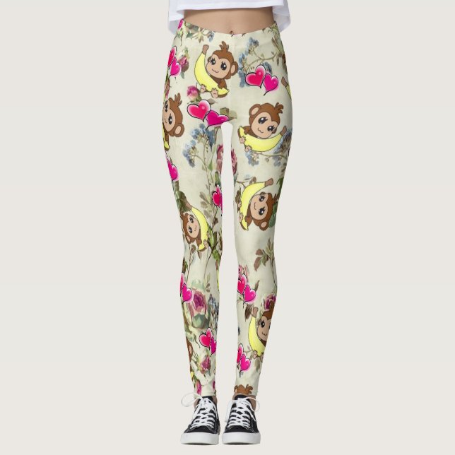 Affen Bananen Rosa Herz Leggings (Vorderseite)