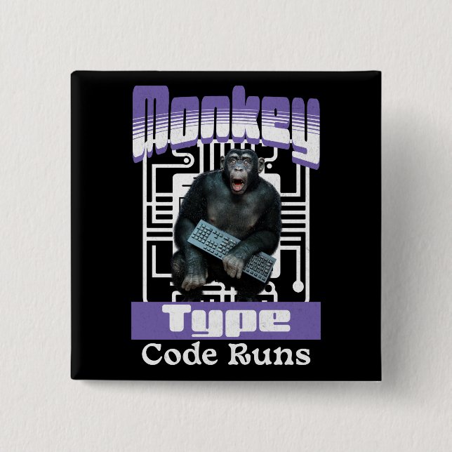 Affen, die Code tippen, bringen Programmiererhumor Button (Vorderseite)