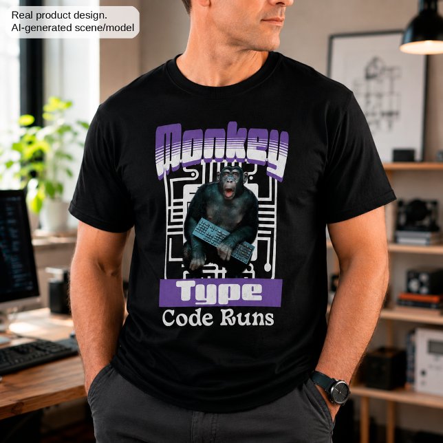 Affen, die Code tippen, bringen Programmiererhumor T-Shirt (Von Creator hochgeladen)