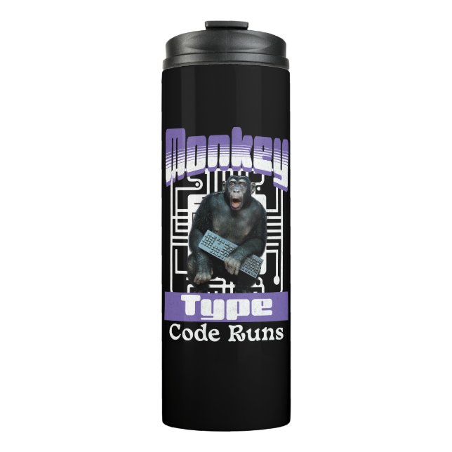 Affen, die Code tippen, bringen Programmiererhumor Thermosbecher (Vorderseite)
