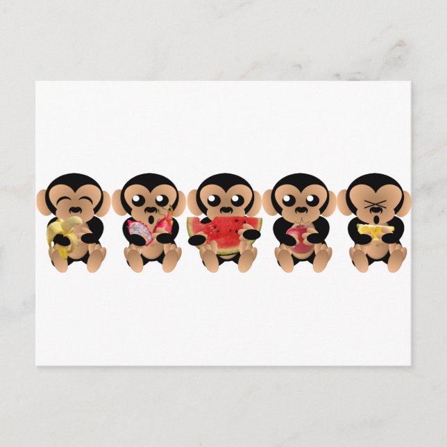 Affen, die Obst lieben Postkarte (Vorderseite)