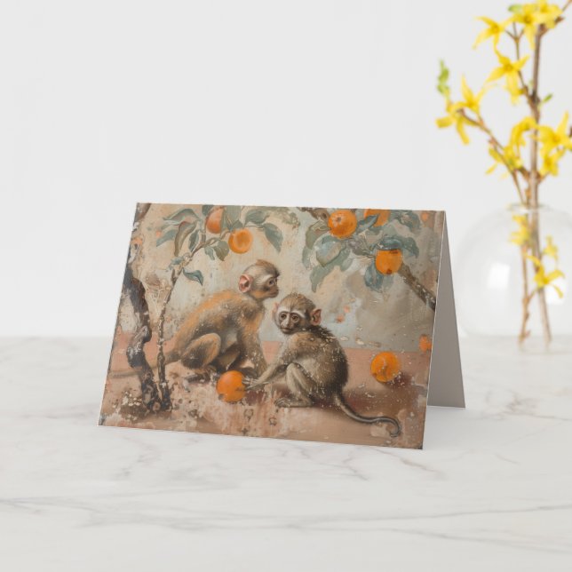 Affen - Faltkarte Karte (Gelbe Blume)