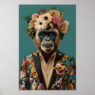Affen im Anzug Poster, Affe Portrait, Affe Öl Poster