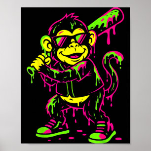 Affen Lustige Tiere Baseball Drip Kinder Jugend Ju Poster
