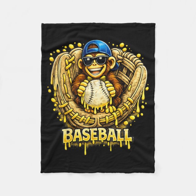 Affen Lustige Tiere Baseball Eis Drip Cool Fleecedecke (Vorderseite)