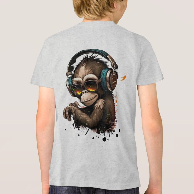 Affen mit Brillen und Kopfhörern in Ohren Tri-Blend Shirt (Rückseite)