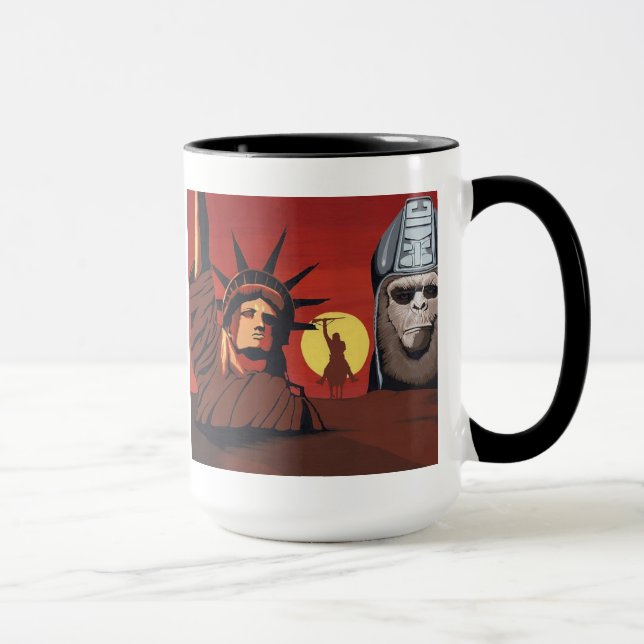 Affen ordnet die WeltTasse an Tasse (Rechts)