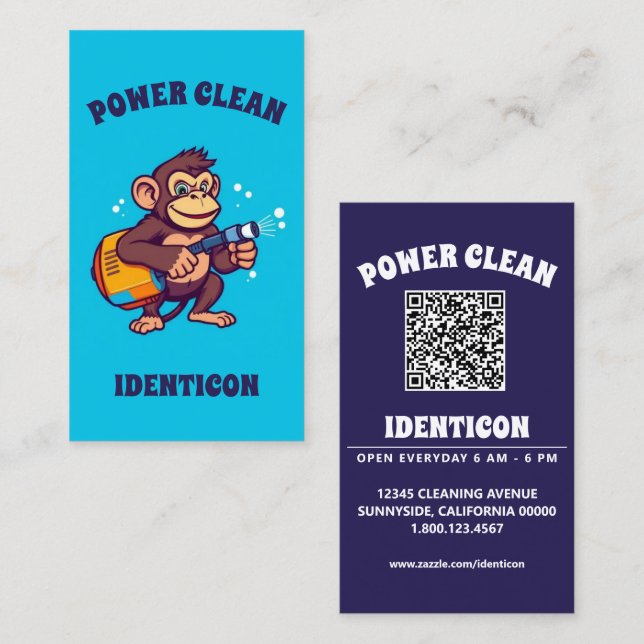 Affen-Power-Reinigung mit QR-Code Visitenkarte (Vorne/Hinten)