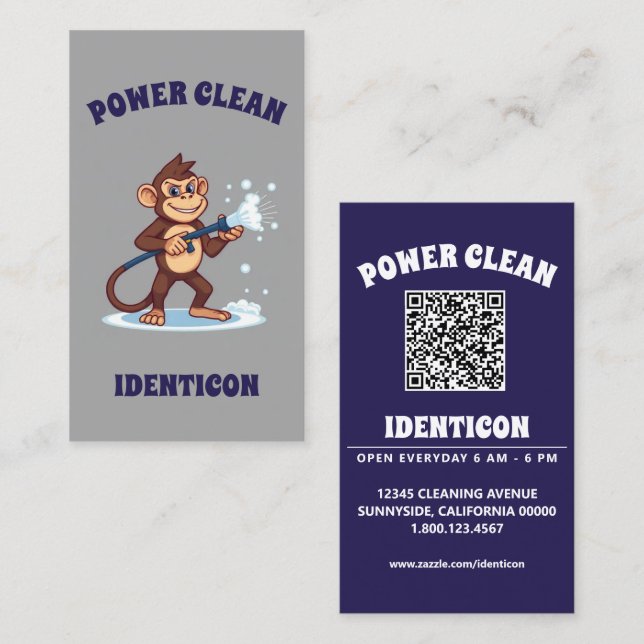 Affen-Power-Reinigung mit QR-Code Visitenkarte (Vorne/Hinten)