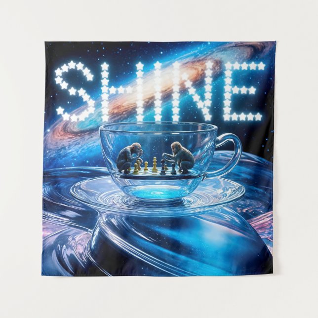 Affen Schach und galaktischer Shine Wandteppich (Vorderseite)