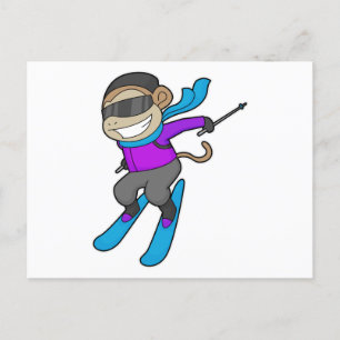 Affen Skifahrer Ski Postkarte
