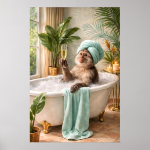Affen-Spa-Druck, Humorvolle tropische Bad-Wandkuns Poster