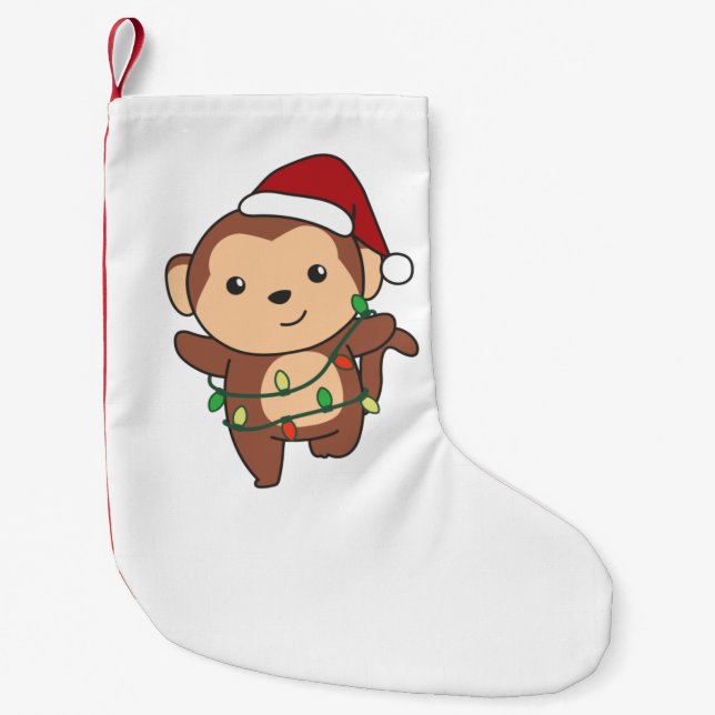Affen Weihnachten Wintertiere Affen Kleiner Weihnachtsstrumpf (Vorderseite)