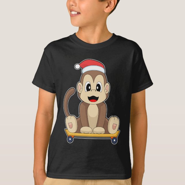 Affen-Weihnachts-Skateboard T-Shirt (Vorderseite)