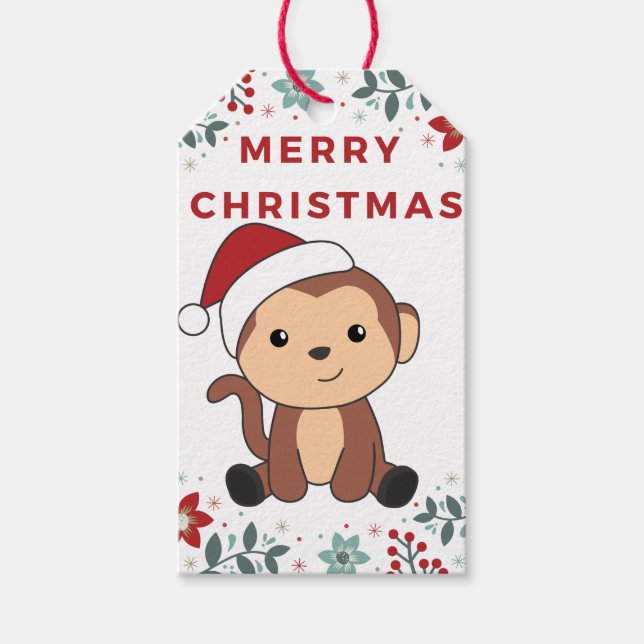 Affen Weihnachtsschnee Wintertiere Affen Geschenk Geschenkanhänger (Vorderseite)