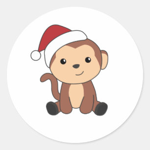 Affen Weihnachtsschnee Wintertiere Affen Runder Aufkleber