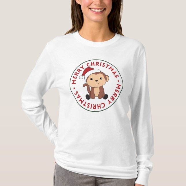 Affen Weihnachtsschnee Wintertiere Affen T-Shirt (Vorderseite)