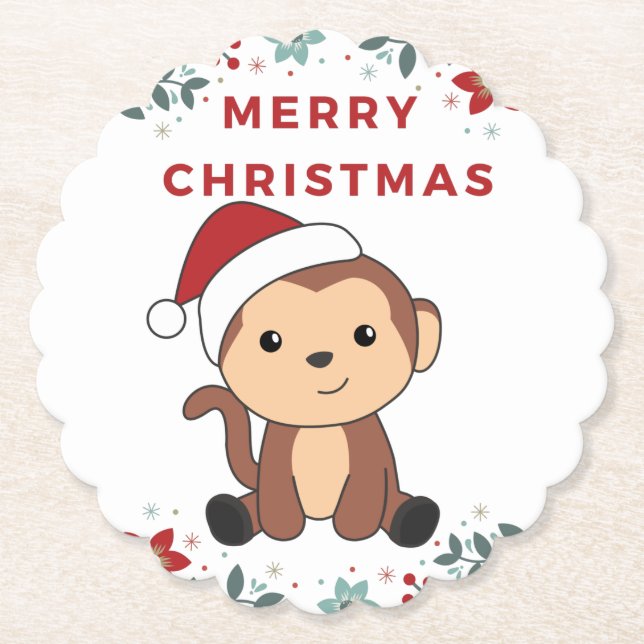 Affen Weihnachtsschnee Wintertiere Papier Untersetzer (Vorderseite)