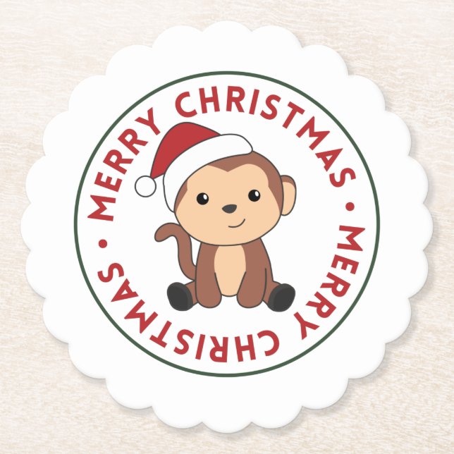 Affen Weihnachtsschnee Wintertiere Papier Untersetzer (Vorderseite)