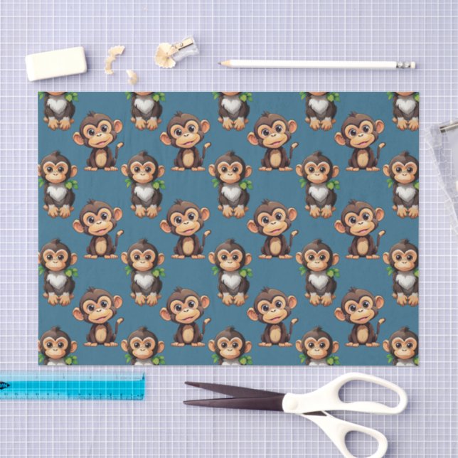 Affenmuster-Design Blau  Seidenpapier (Handwerk)