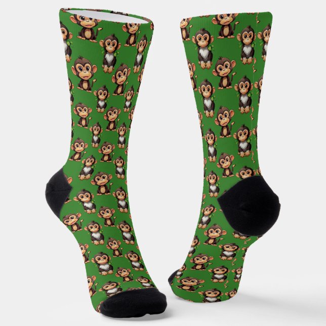 Affenmuster-Design Grün Socken (Gewinkelt)