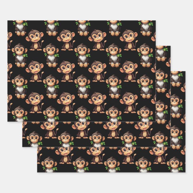 Affenmuster-Design Schwarz  Geschenkpapier Set (Set)