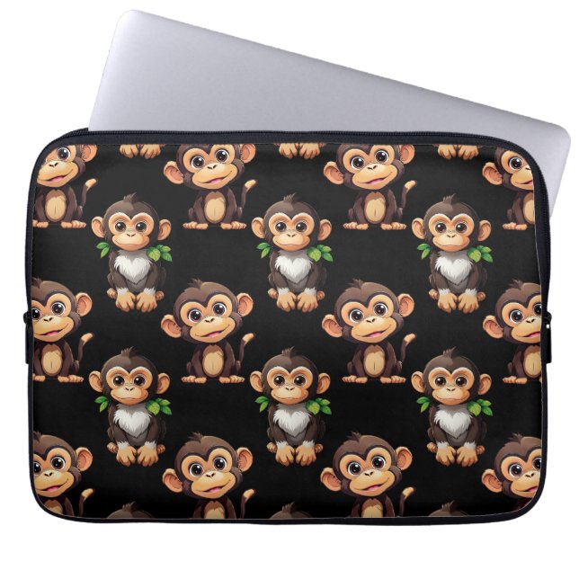 Affenmuster-Design Schwarz Laptopschutzhülle (Vorderseite)
