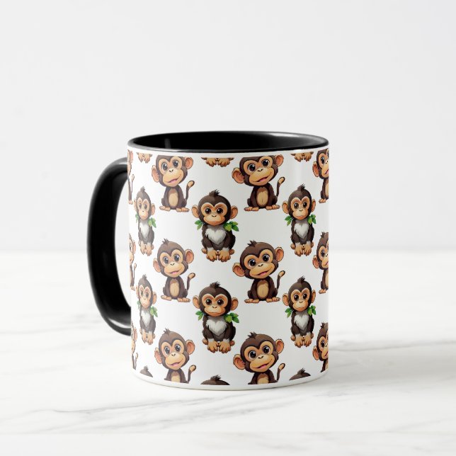 Affenmuster-Design Weiß Tasse (Vorderseite Links)
