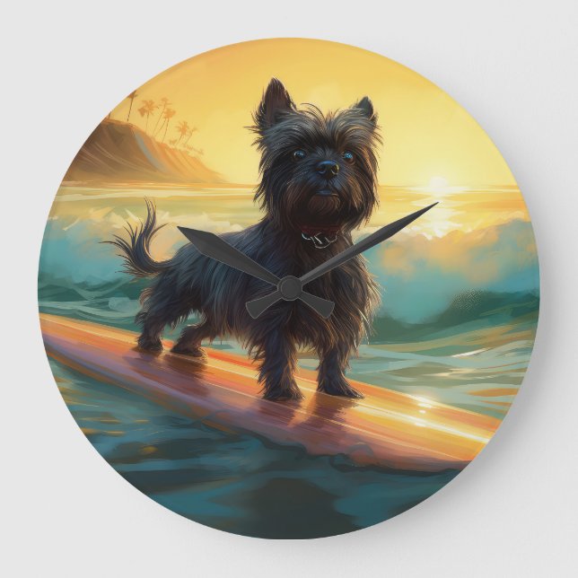 Affenpinscher Beach Surfmalerei Große Wanduhr (Vorderseite)