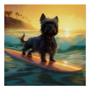 Affenpinscher Beach Surfmalerei Poster