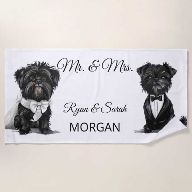 Affenpinscher Couple Bride Groom Mr. und Mrs. Strandtuch (Vorderseite)