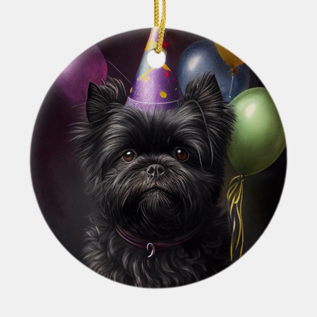 Affenpinscher Dog Birthday Balloons Keramik Ornament (Vorne)