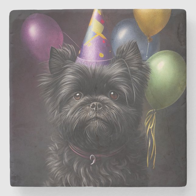 Affenpinscher Dog Birthday Balloons Steinuntersetzer (Vorderseite)
