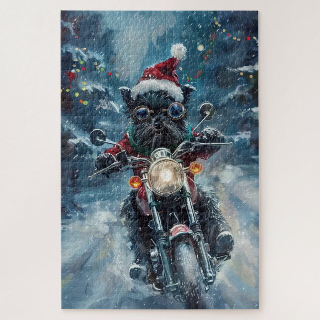 Affenpinscher Dog Riding Motorrad Weihnachten (Vertikal)