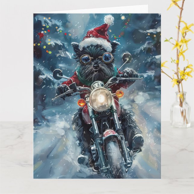 Affenpinscher Dog Riding Motorrad Weihnachten Karte (Gelbe Blume)