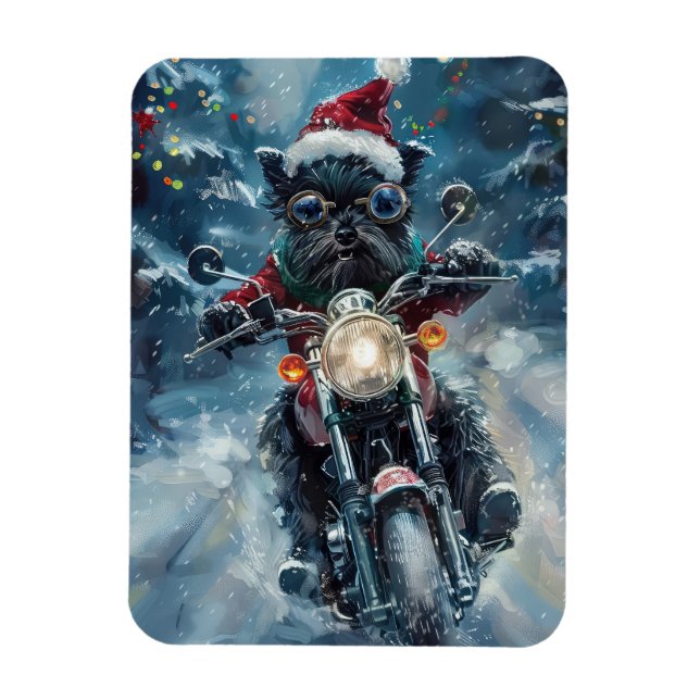Affenpinscher Dog Riding Motorrad Weihnachten Magnet (Vertikal)