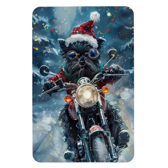 Affenpinscher Dog Riding Motorrad Weihnachten Magnet (Vertikal)