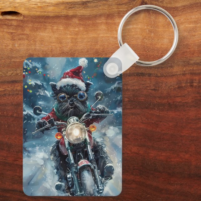 Affenpinscher Dog Riding Motorrad Weihnachten Schlüsselanhänger (Rückseite)