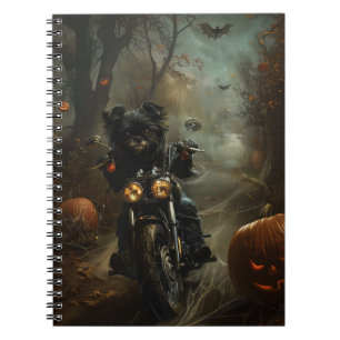 Affenpinscher fährt Motorrad Halloween Gruselig Notizblock