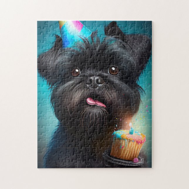 Affenpinscher feiert Geburtstagskuchen (Vertikal)
