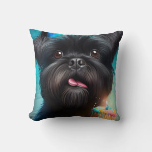 Affenpinscher feiert Geburtstagskuchen Kissen