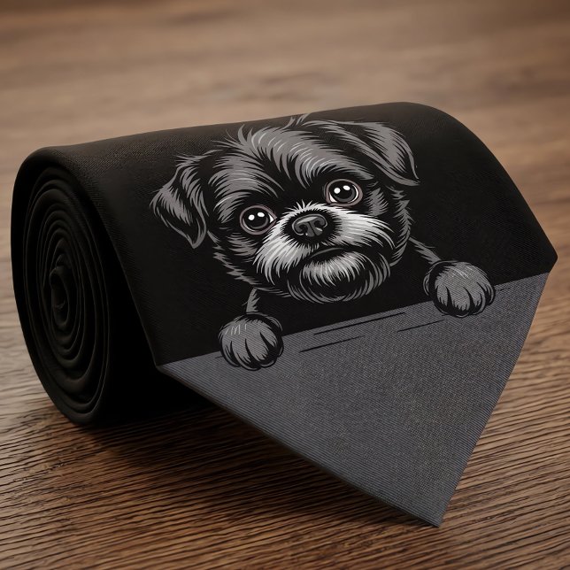 Affenpinscher Funny Peeking Puppy Dog Lover Krawatte (Affenpinscher neck tie.)