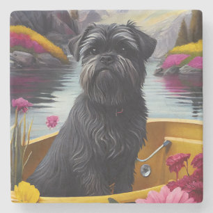 Affenpinscher Hund auf einem Paddel: Ein landschaf Steinuntersetzer