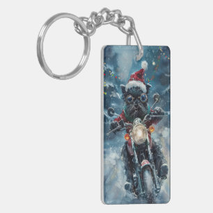 Affenpinscher Hund fährt Motorrad Weihnachten Schlüsselanhänger